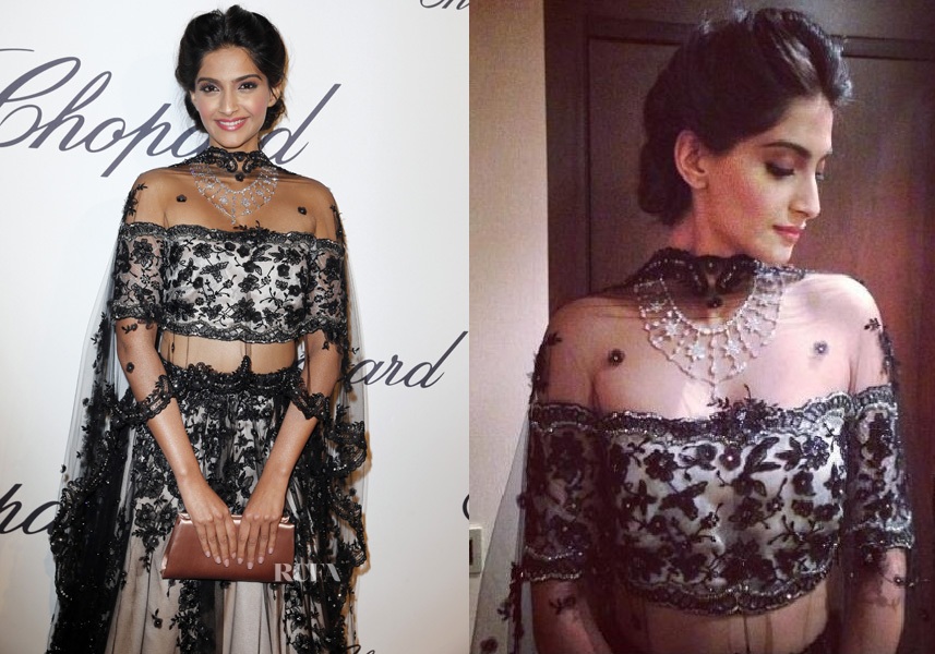 Another off-shoulder black blouse worn by her at the Chopard Party