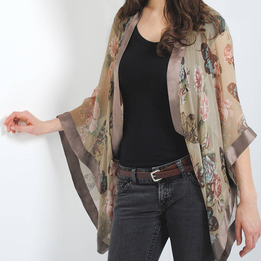 Taupe butterfly georgette silk shrug