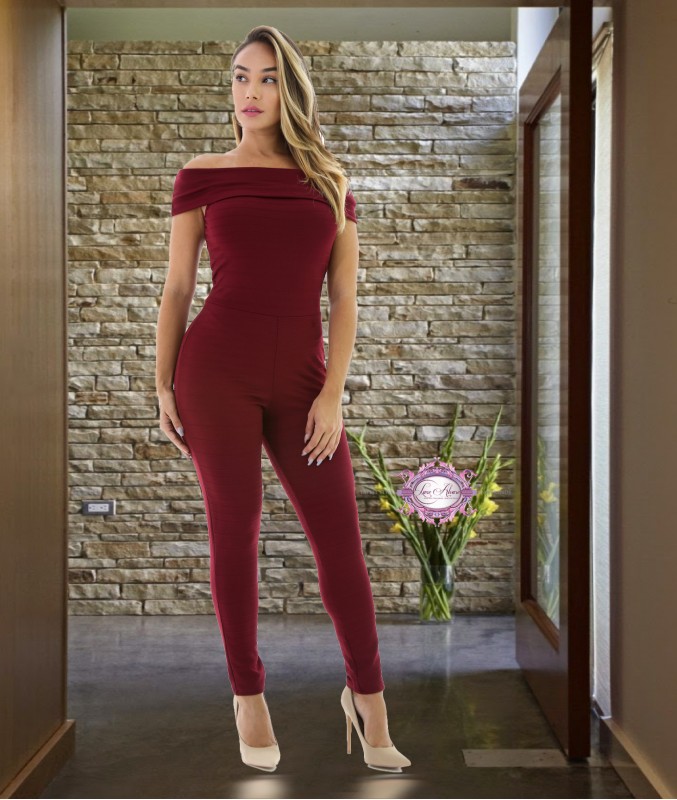 The model in a fold over jumpsuit.