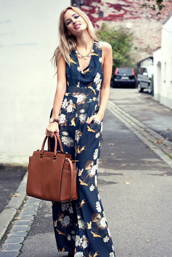 The tall model in a jumpsuit.