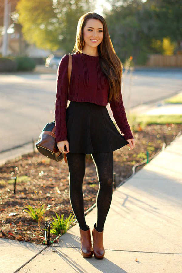 Skirt, leggings and boots