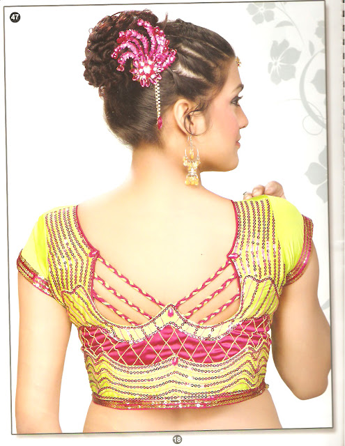 pointed back neck saree blouse