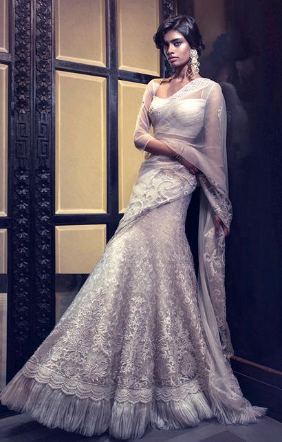 Model in a designer saree. 