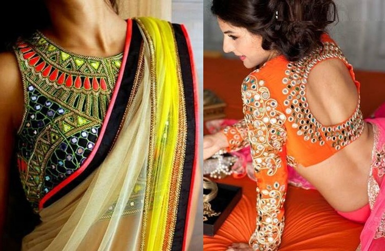Kutch embroidery with mirror work on saree blouses