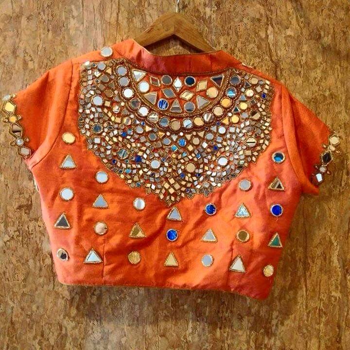 Mirror work embroidery on blouses