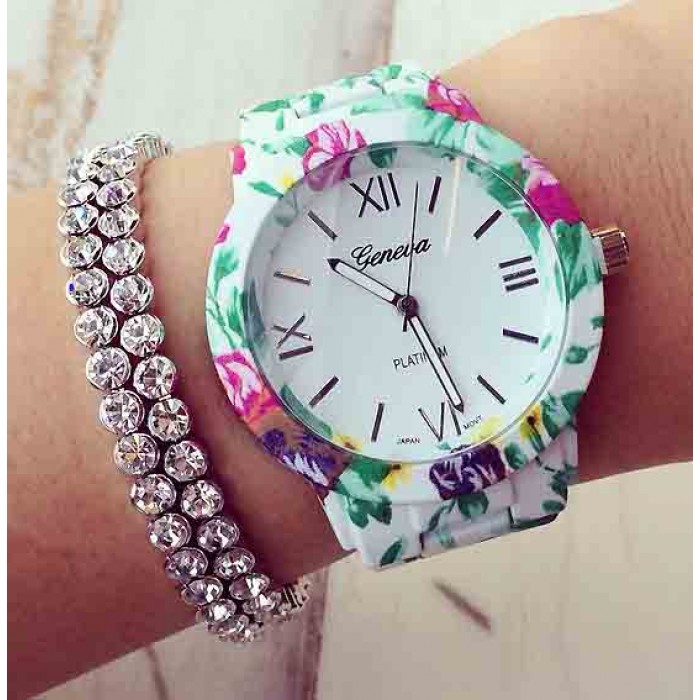 A watch with a floral print