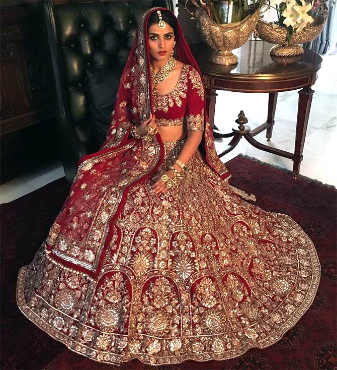 Golden and maroon lehenga