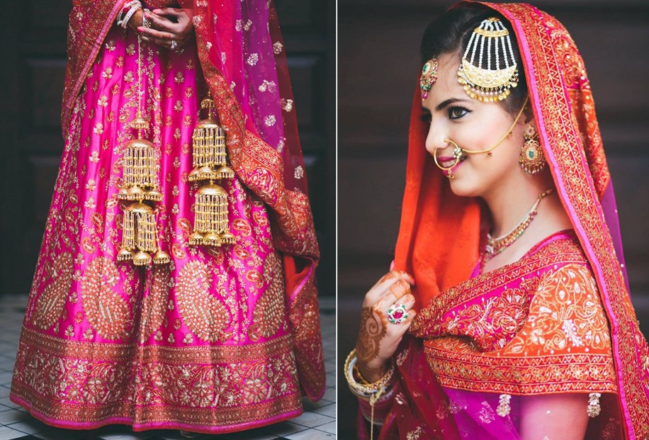 Pink and orange bridal lehenga