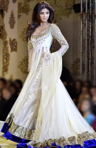 Shilpa Shetty in gorgeous white Silk Anarkali with heavy zardosi work.