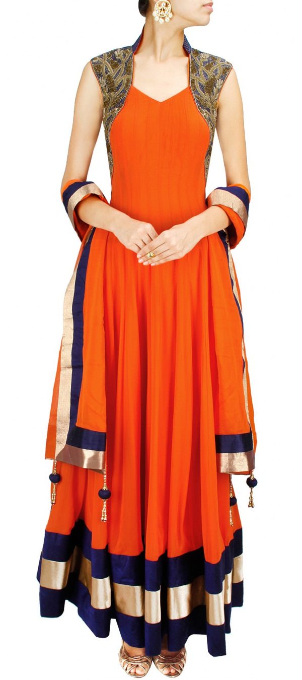 The model is wearing Queen Anne churidar With A Scoop Neckline.