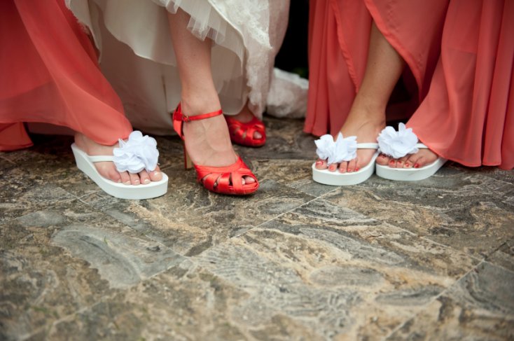 Funky flip flops worn in wedding.