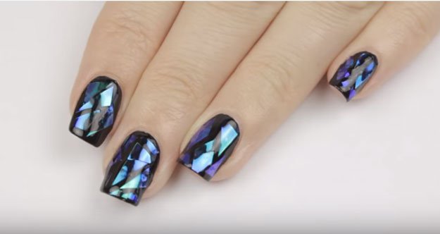 Layered shattered glass manicure