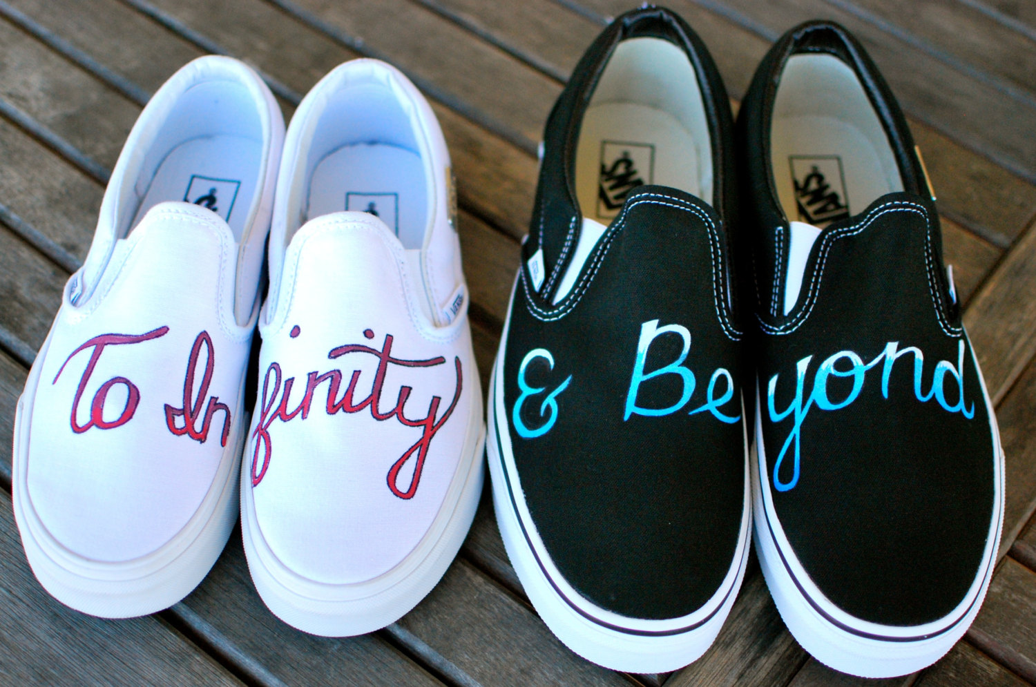 Couples inserted quotes on their simple shoes.